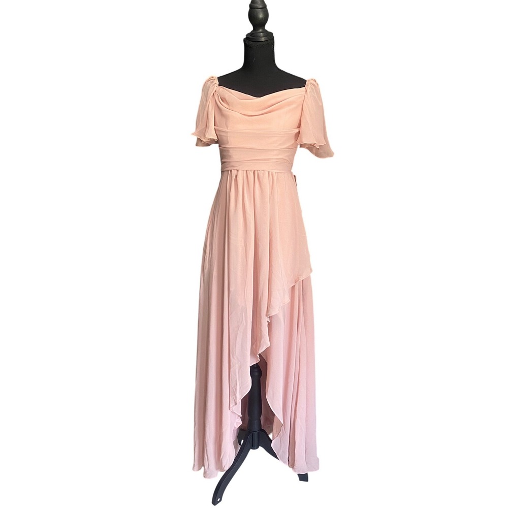 Wear Your Love Blush Pink Chiffon High Low Flutter Sleeve Formal Maxi Dress